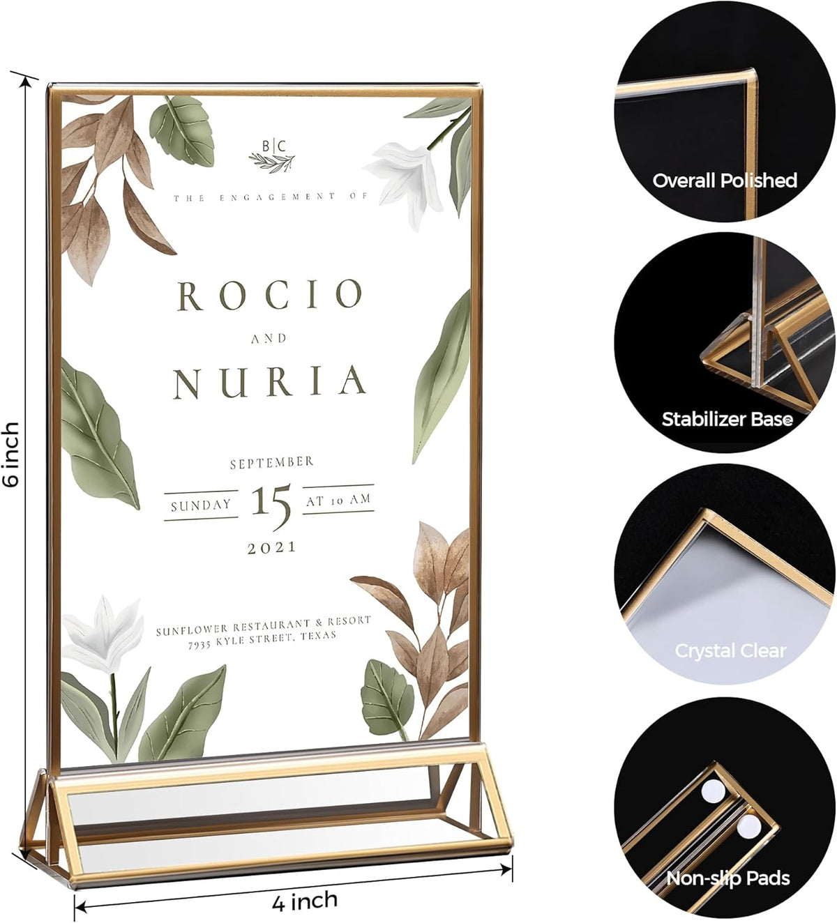 14 Pack Acrylic Sign Holder 4x6 Gold Frames, Wedding Table Number Holders Double Sided Vertical