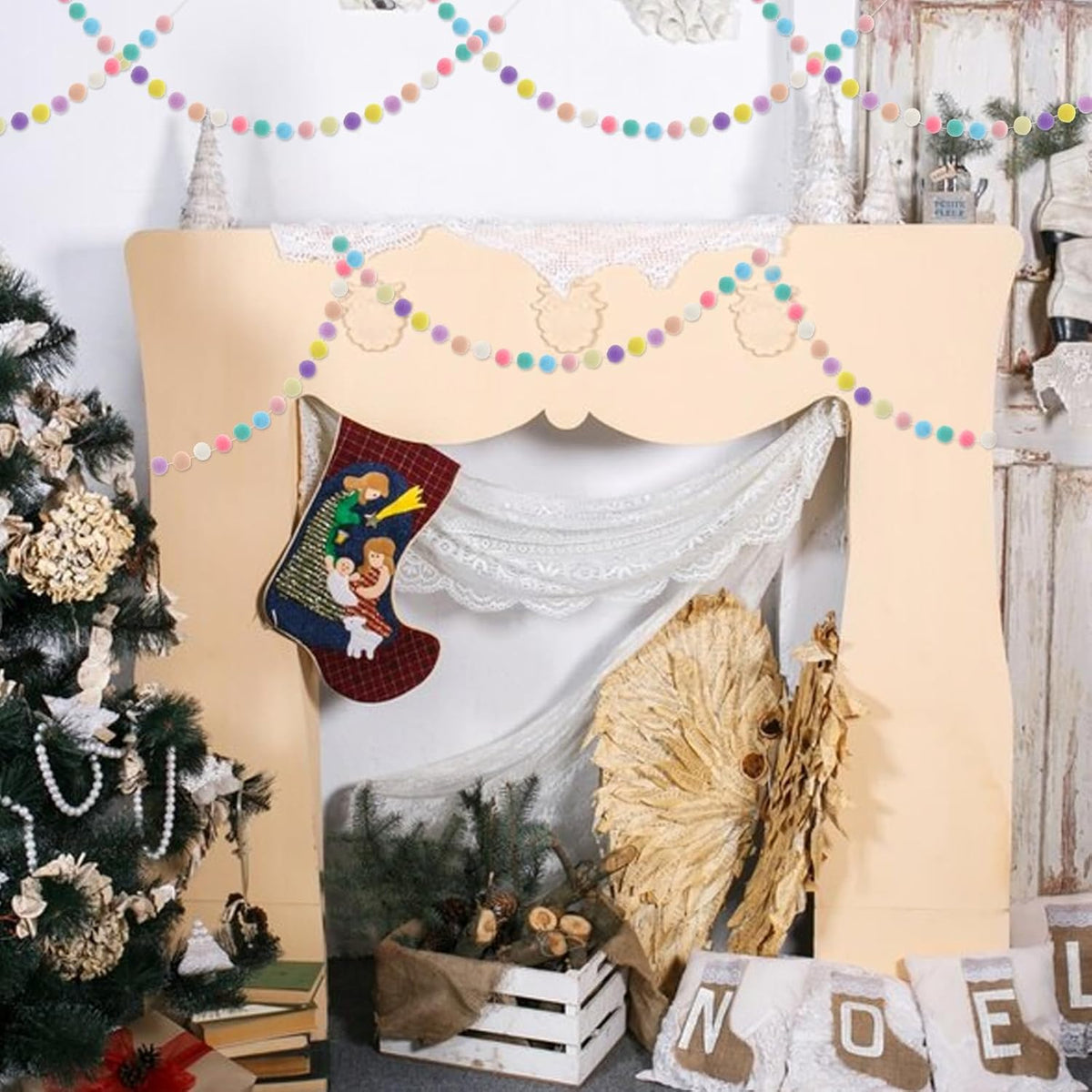 2 Pcs Pom Pom Garland 9.8 Feet 30 Balls Felt Ball Garland Pastel Ball Banner Cute Pompom Decorative