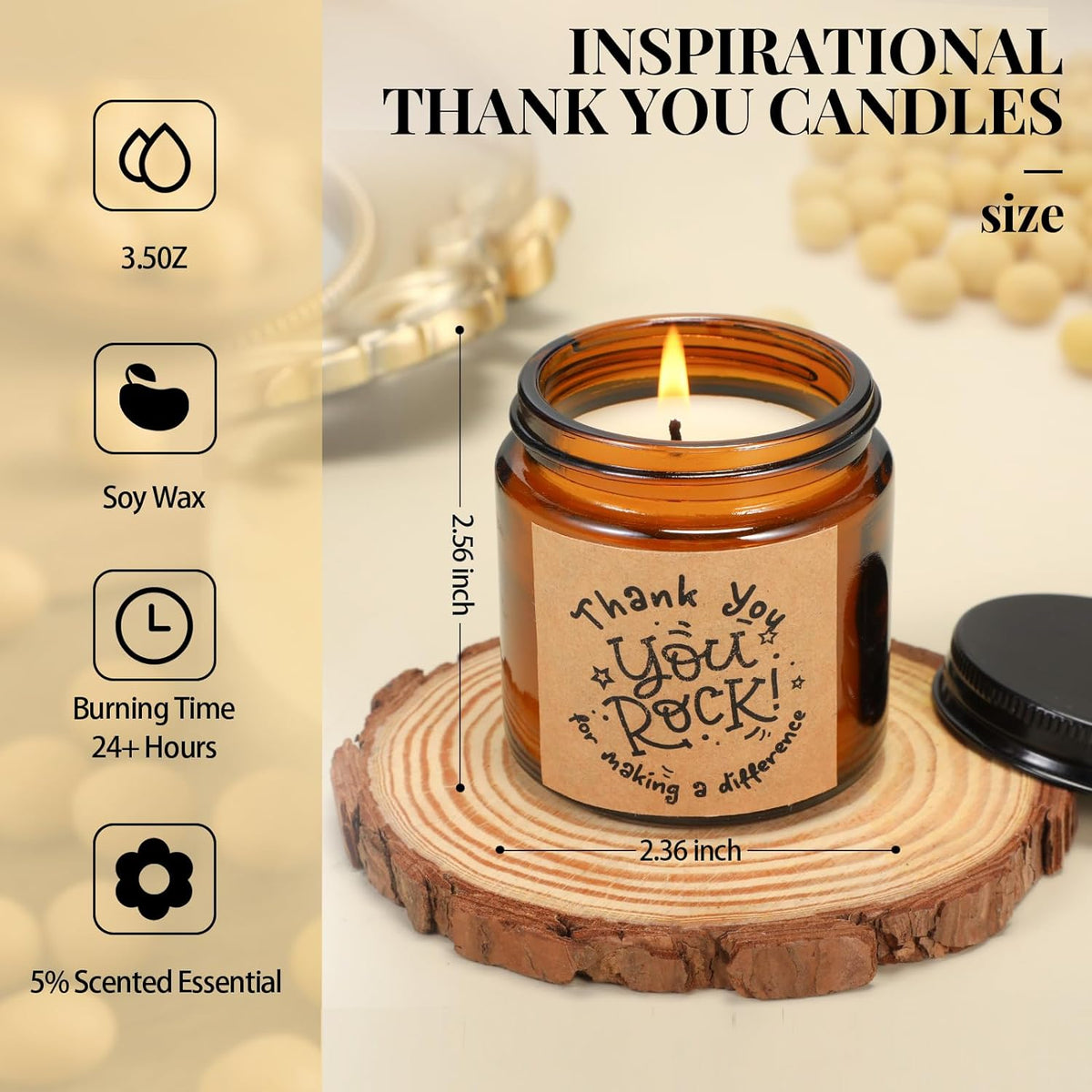 Roowest 10 Jars Thank You Gift Candles 3.5 oz Employee Appreciation Gifts Bulk Soy Wax Jar