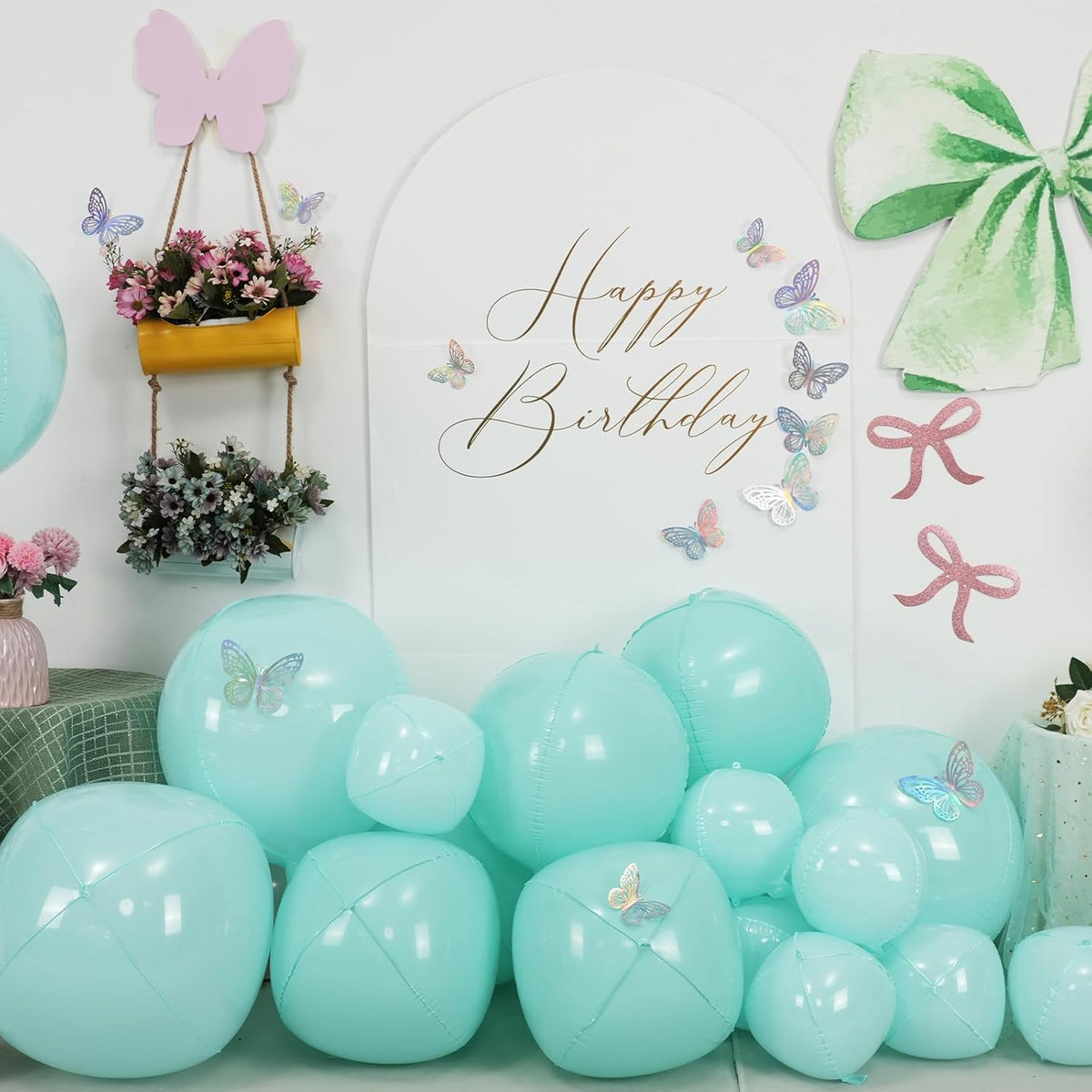 12Pcs Baby Blue Round Foil Balloons, 22" 15" 10" 4D Helium Ball Balloon, Metallic Pastel Teal Blue