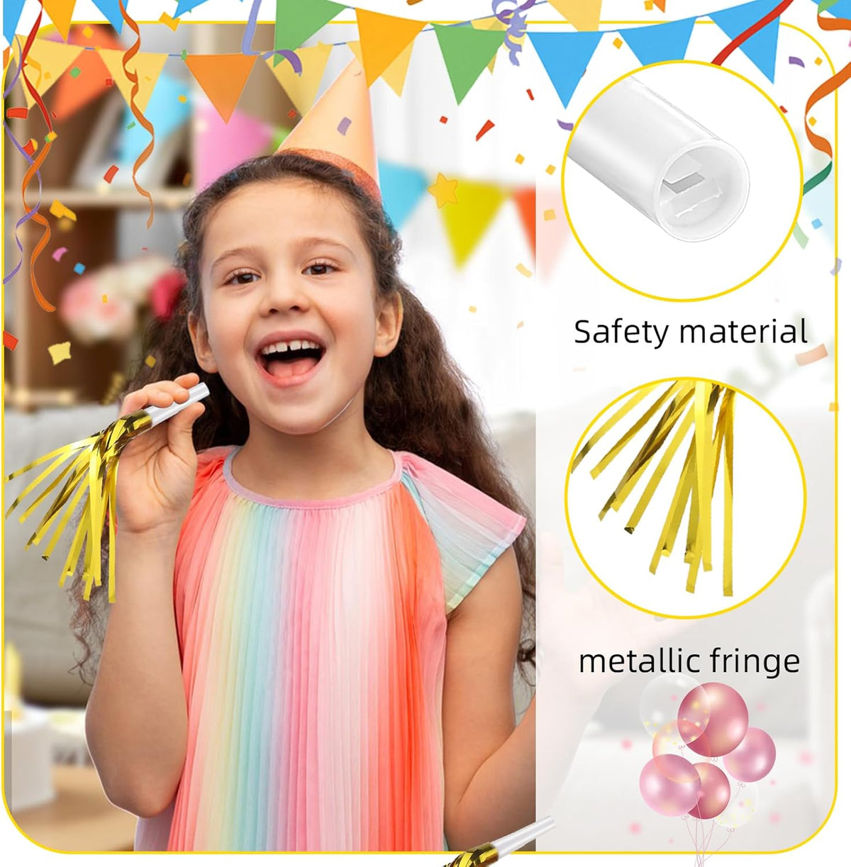 24 Pack Metallic Fringe Party Blowers - Kids Party Noise Makers,Party Blowers for Kids,Horns &