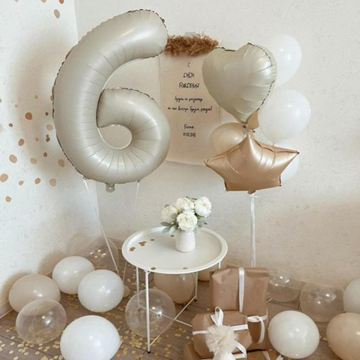 40 Inch Cream White Number 6 Balloon - Mylar Big Foil Helium Number 16 26 36 46 56 66 - Party