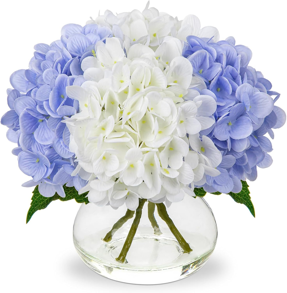 Hollyone Hydrangea Artificial Flowers with Vase White & Blue Silk Fake Flowers Arrangements in