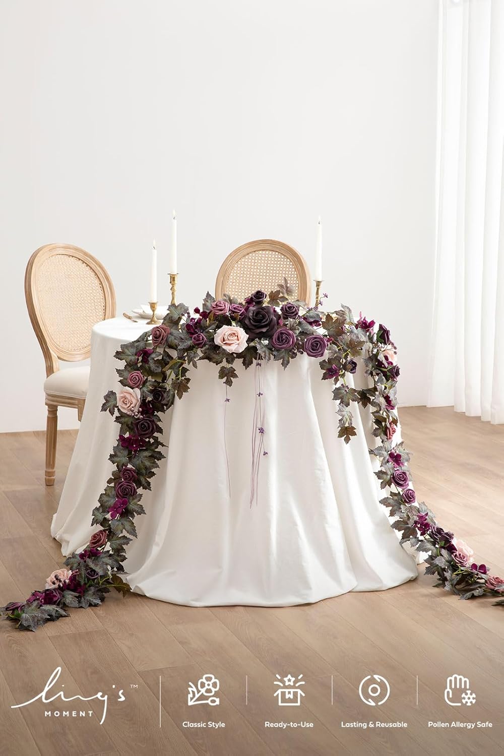 Ling's Moment 9FT Flower Garland for Backdrop Decorations - Wedding Arch Flowers, Eucalyptus &