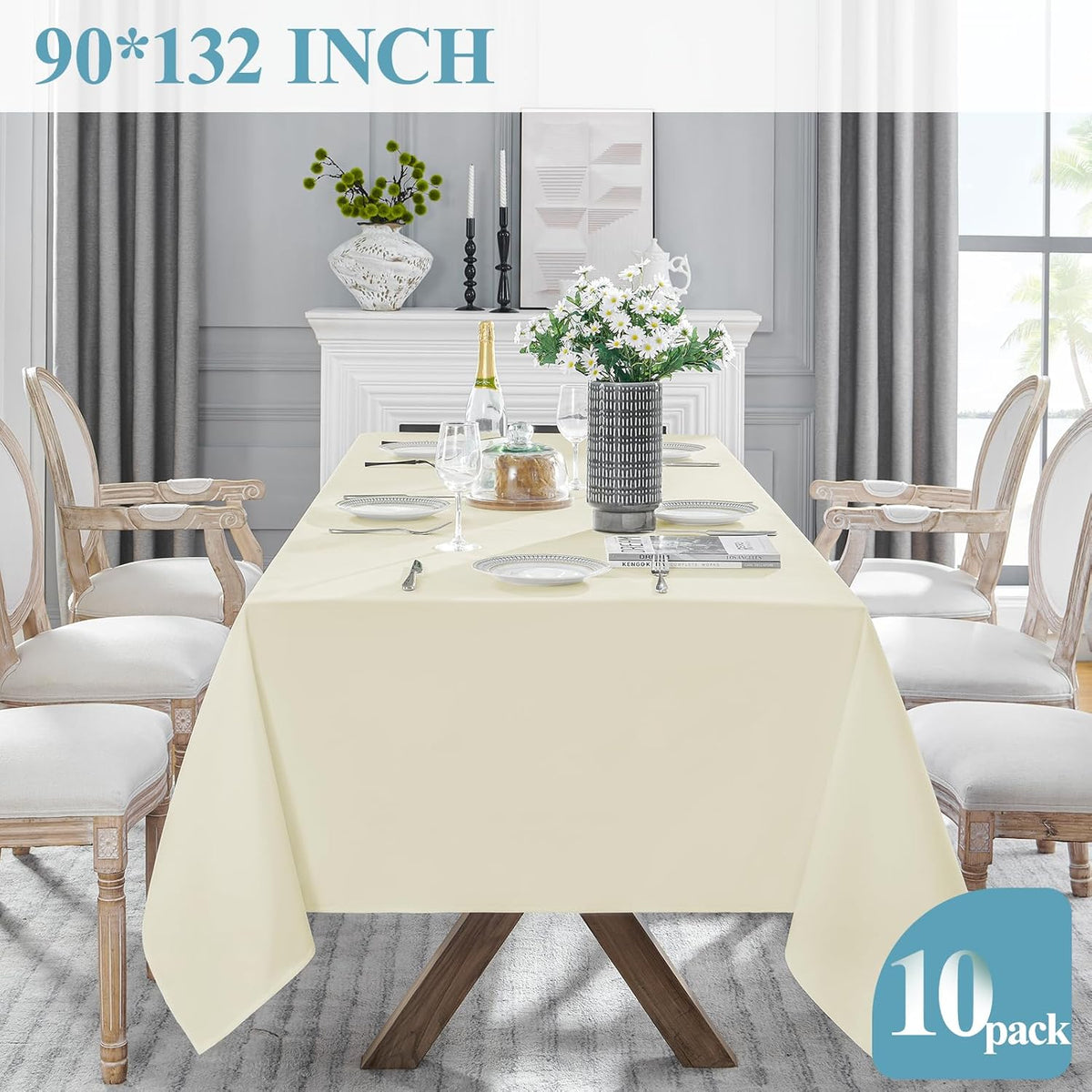 VidaFete Tablecloth 10 Pack 90 * 132inch Rectangle Table Cloth Polyester, Stain Wrinkle Resistant