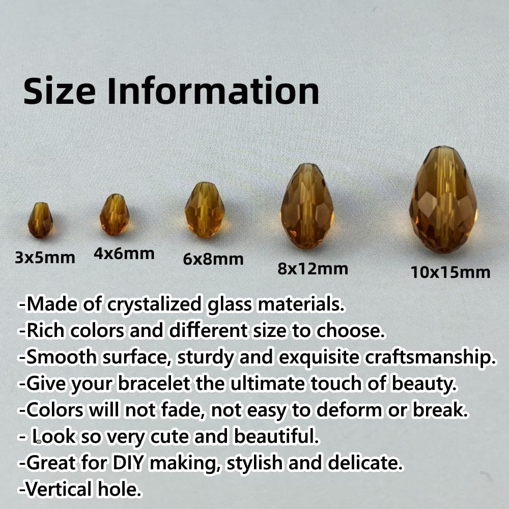 200pcs 3x5mm Teardrop Crystal Glass Beads for Jewelry Making, Faceted Vertical Hole Teardrop Glass
