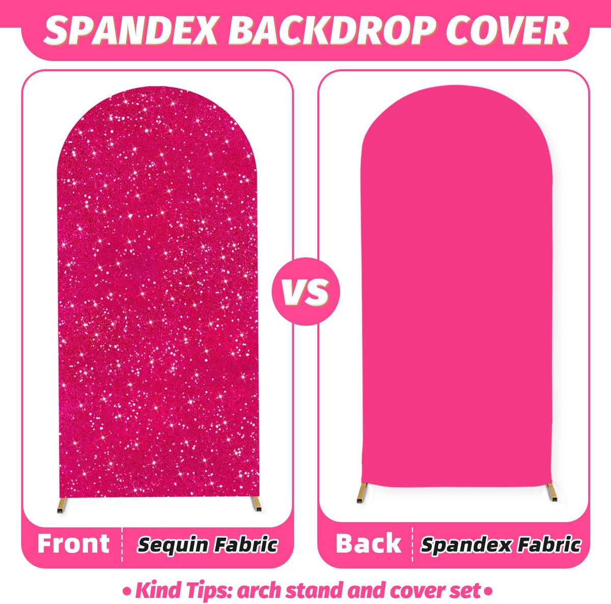 MODFUNS Arch Backdrop Stand and Cover Set 6&7.2ft Hot Pink Sequins Arch Backdrop Cover Metal Arch