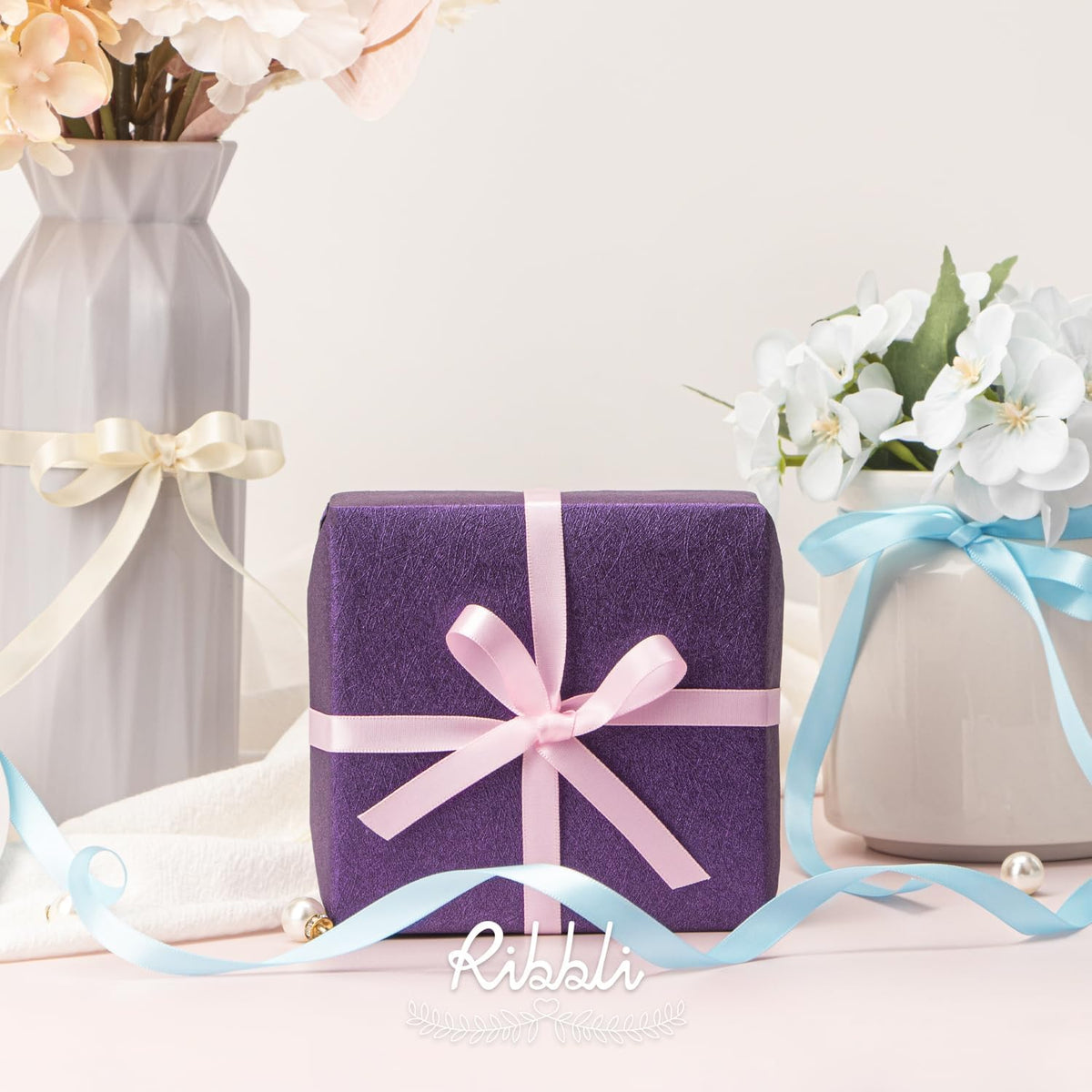 Ribbli Double Faced Light Blue Satin Ribbon,3/8” x Continuous 25 Yards,Use for Bows Bouquet,Gift