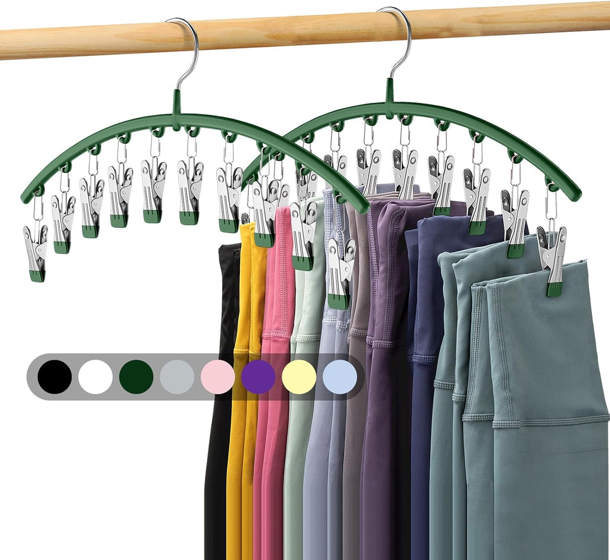 Legging Organizer for Closet, Metal Yoga Pants Hangers 2 Pack w/10 Clips Holds 20 Leggings, Space