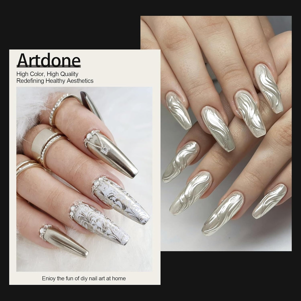 Artdone Chrome Nail Powder, Light Silver Iridescent Aurora Powder Metallic Mirror Effect Pigment