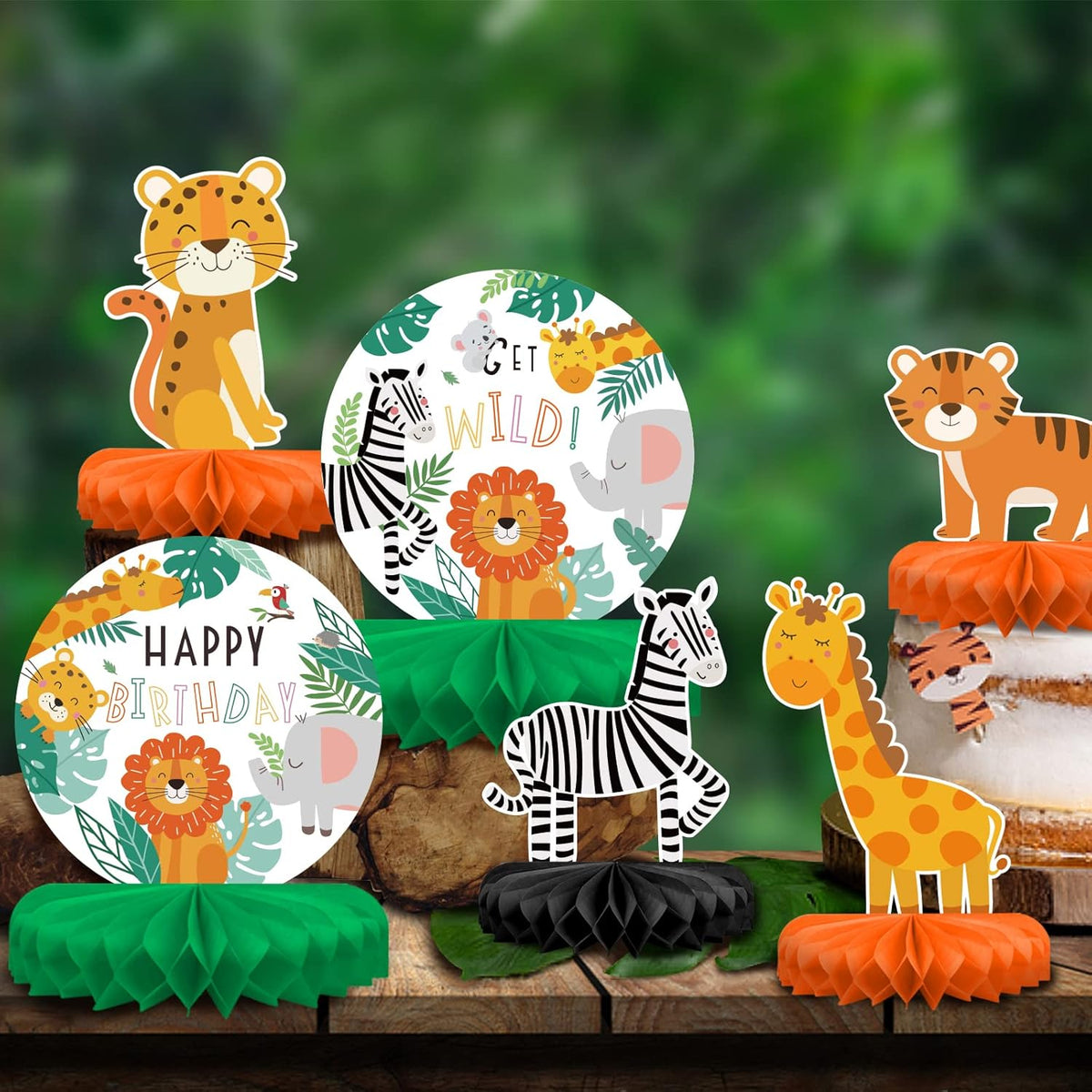 Safari Birthday Decorations Table Centerpiece - Jungle Animals Theme Party Supplies, Honeycomb