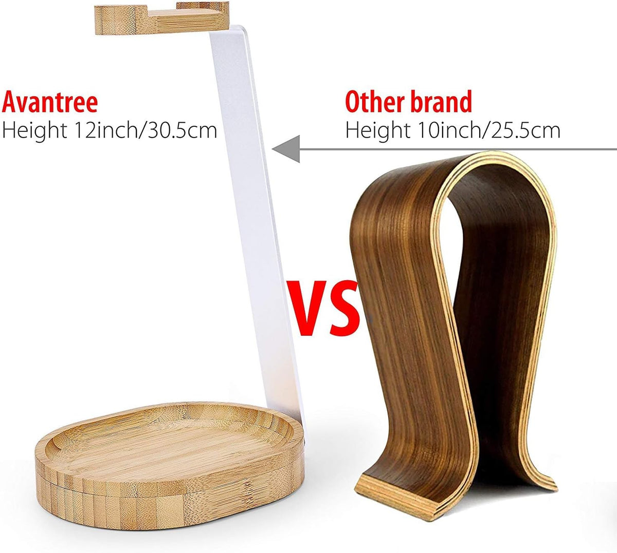 Avantree TR902 - Universal Wooden & Aluminum Headphone Stand Hanger with Cable Holder, Sturdy Desk