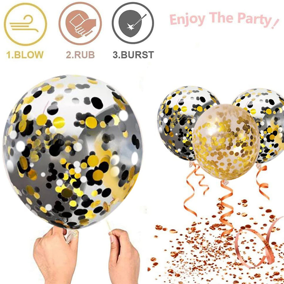 Zesliwy Black Gold Confetti Balloons 50 pack - 12 Inch Gold White and Black Confetti Balloons with