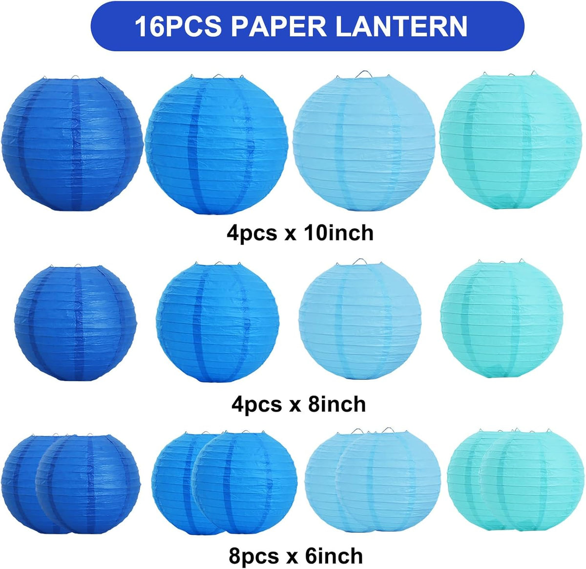 BEISHIDA 16 Pcs Sea Mix Paper Lanterns,Hanging Decorative Chinese Japanese Round Paper Lantern Lamp