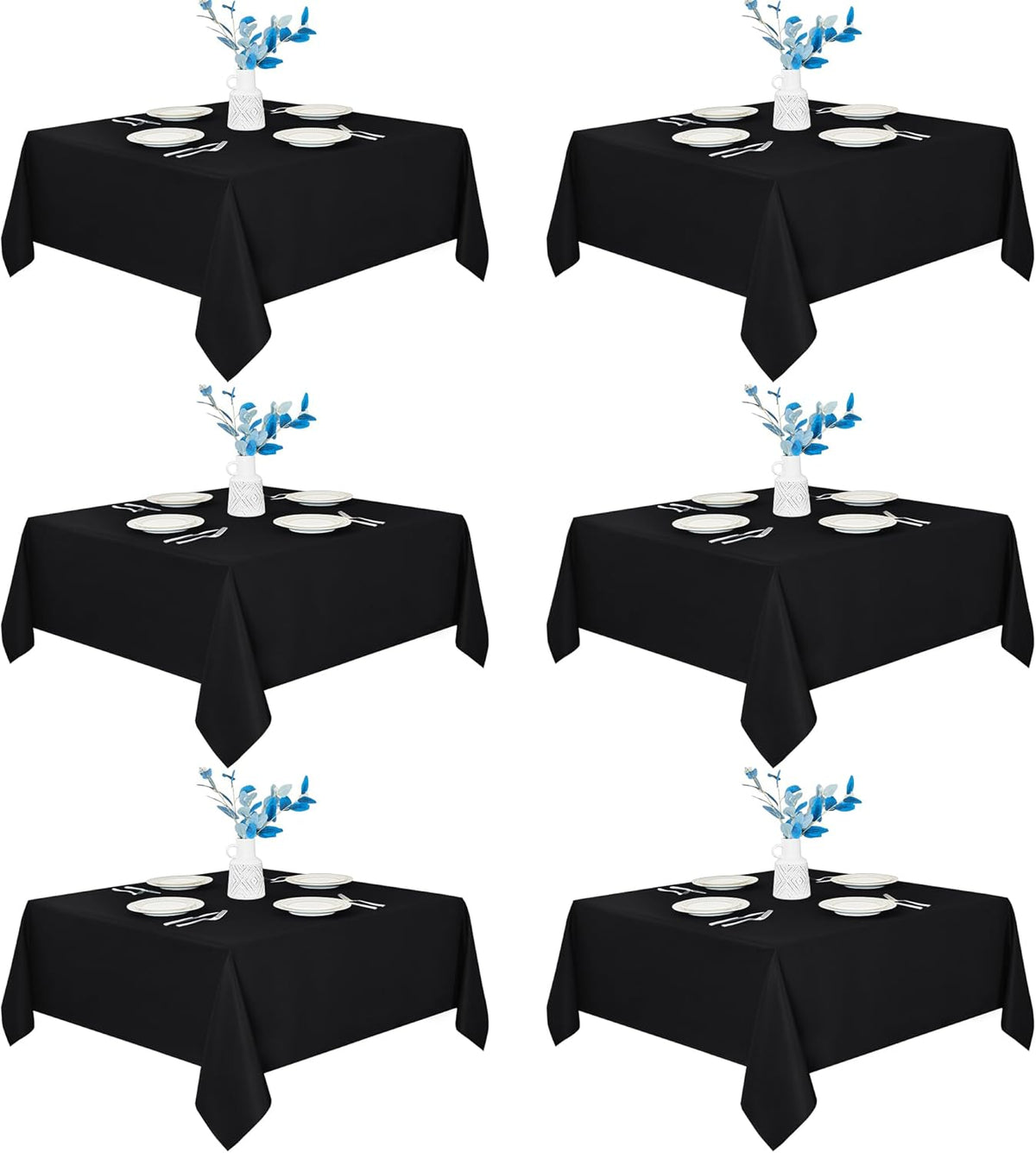 Fitable 6 Pack Black Square Tablecloths - 70 x 70 Inches - Stain Resistant and Reusable Table