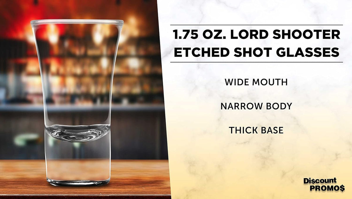DISCOUNT PROMOS 2 oz. Lord Shooter Etched Shot Glasses, 10 pack, 21st Birthday Party, Lounge
