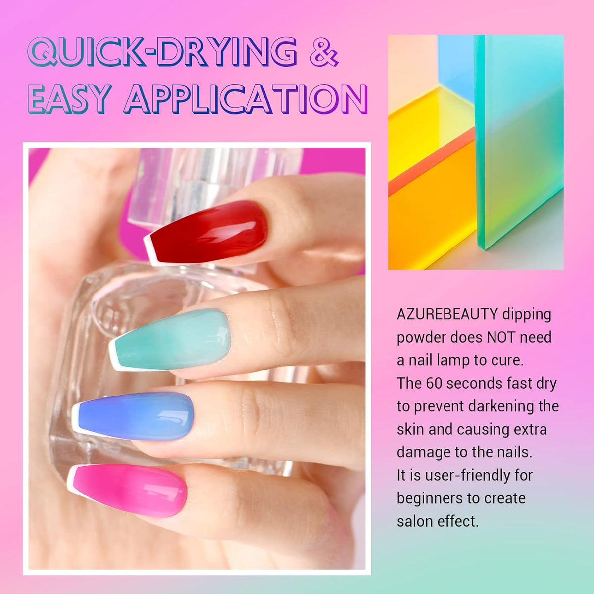 AZUREBEAUTY Color Changing Dip Powder Nail Set, Blue Green Pink Red Grey Trend Ombre Cold Warm