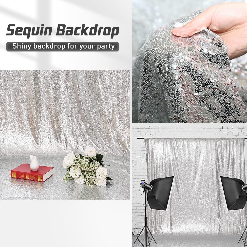 Eternal Beauty Sequin Backdrop Curtains, 2x8 Ft-2 Panels Silver Back Drop for Shimmer Photography