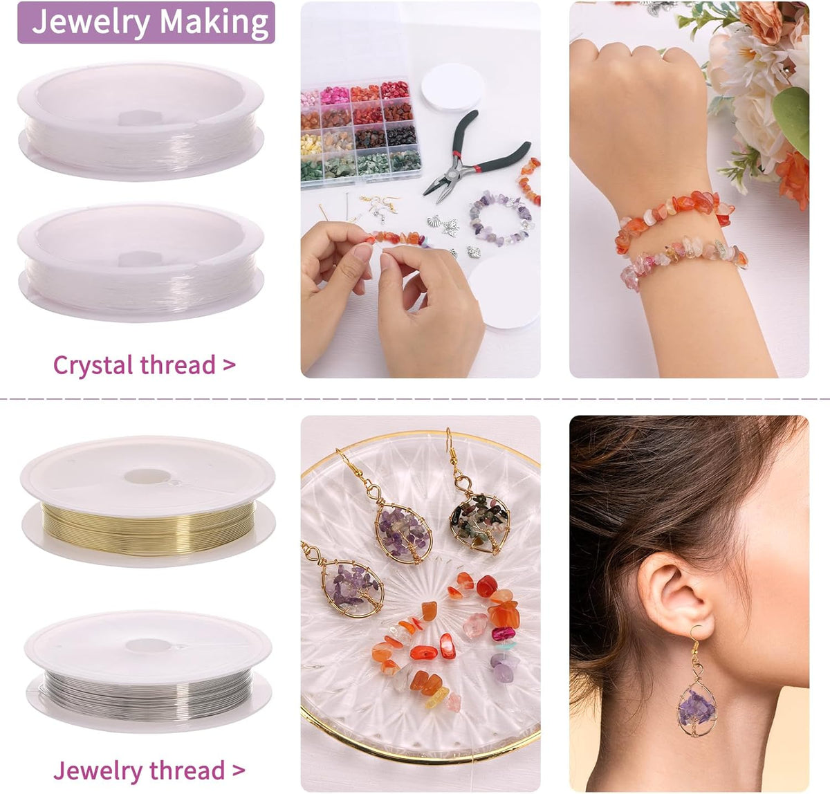 QUEFE 1800pcs 56 Colors Crystal Beads, Ring Making Kit, Gemstone Chip Beads Irregular Natural Stone