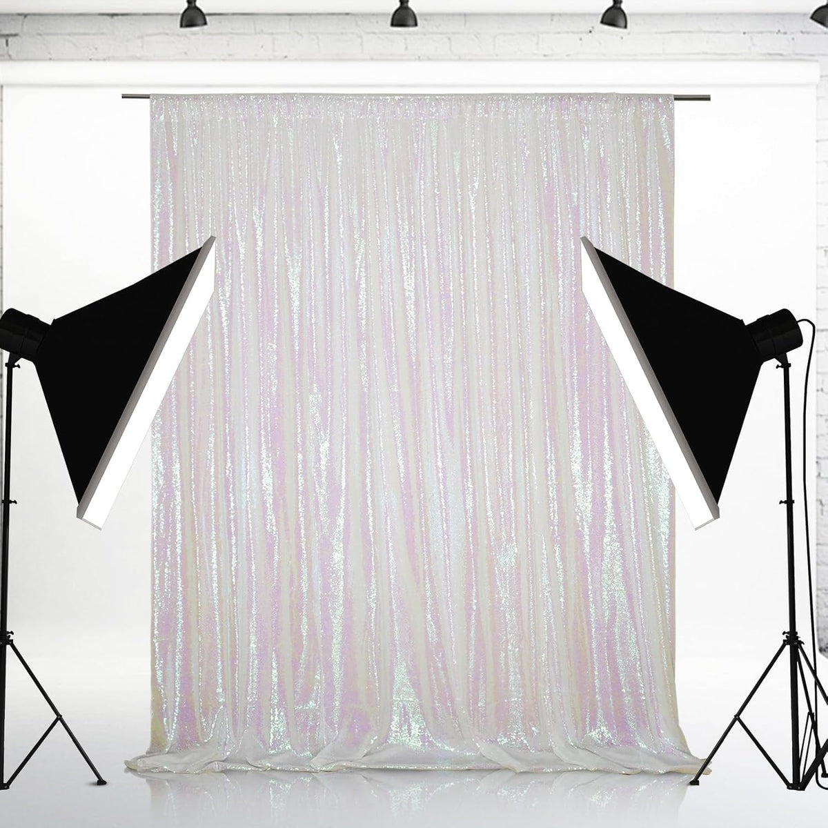 Eternal Beauty White Iridescent Sequin Backdrop, 8x8 Ft Glitter Background Curtains for Shimmer
