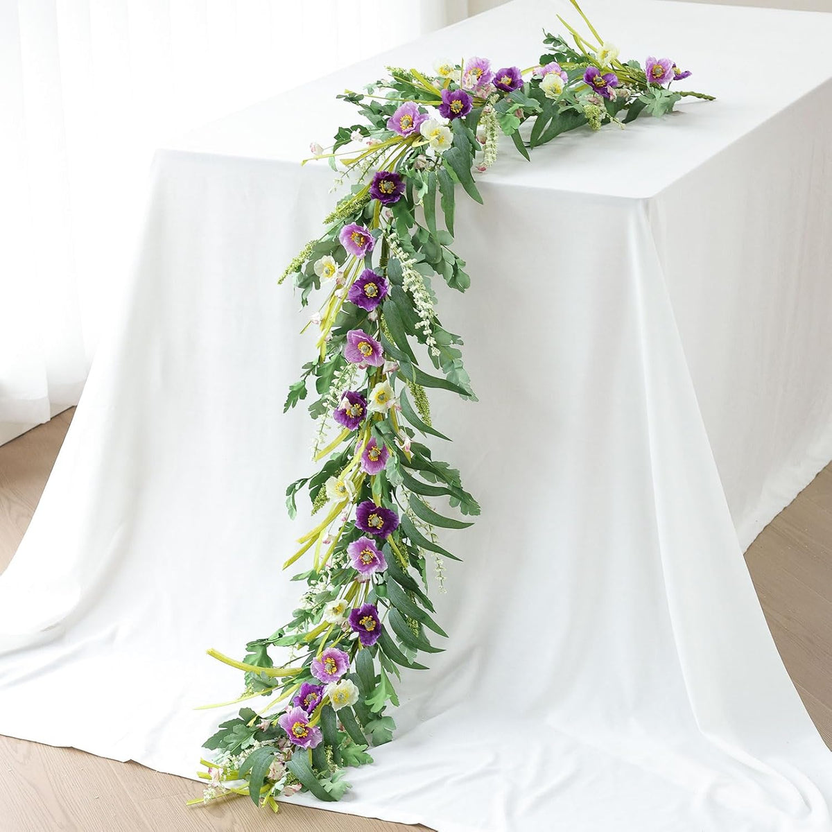 Mizii Purple Artificial Flower Garland 6FT Fake Poppy Floral Garland Hanging Vines Spring Summer