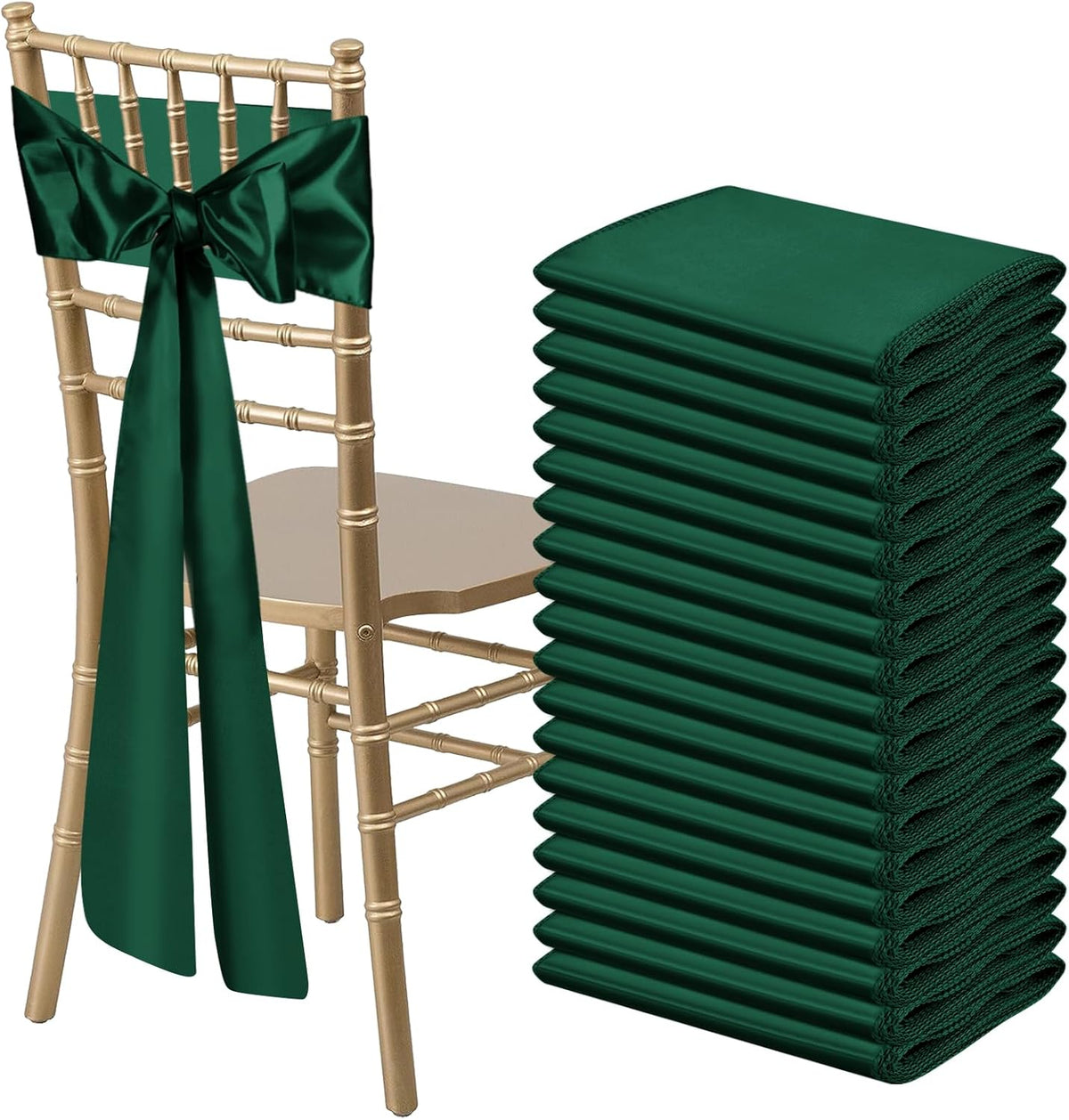 50 PCS Forest Green Satin Chair Sashes Bows Universal Chair Ribbon Ties Back Sash for Wedding Party