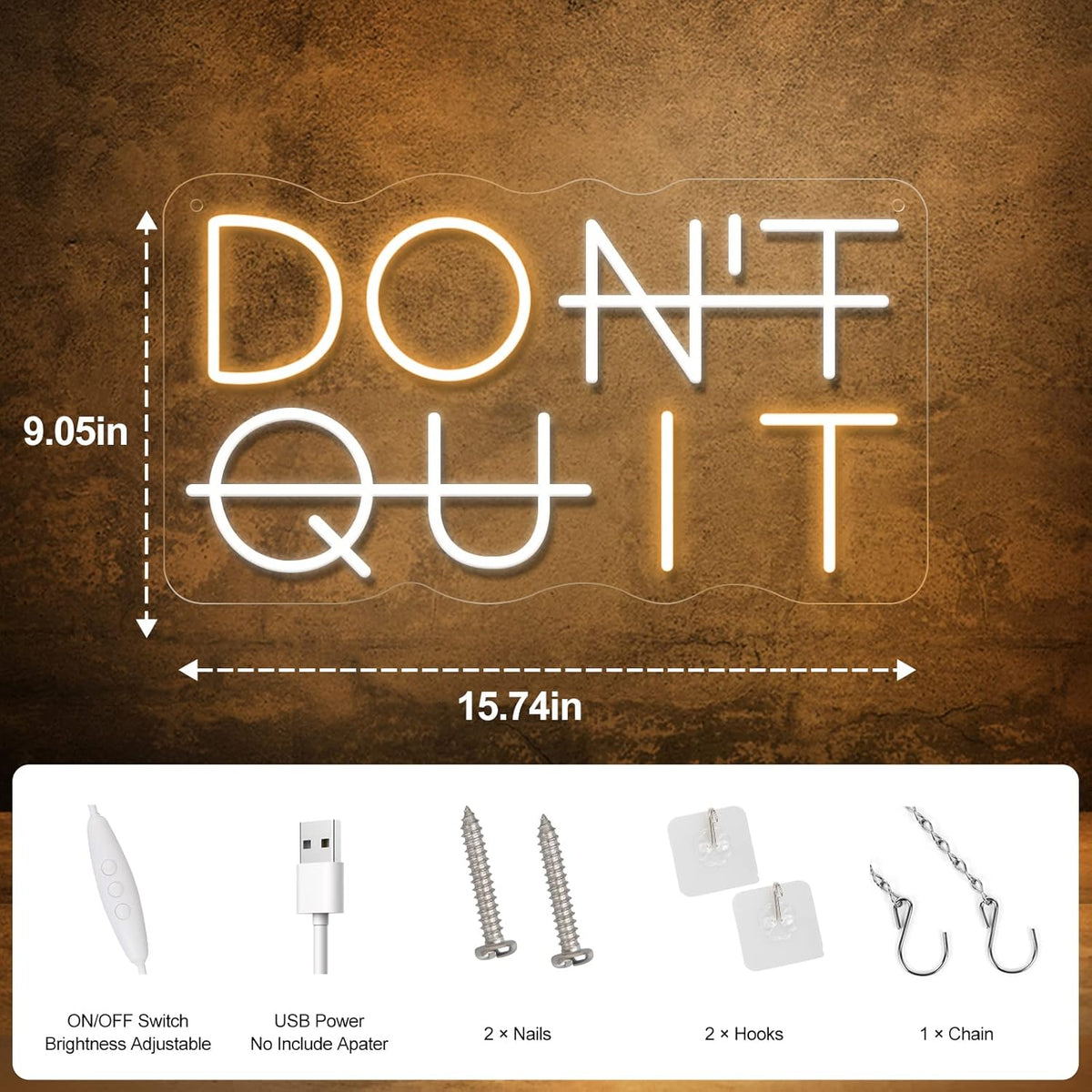 Don't Quit LED Neon Sign for Wall Decor, DO IT Neon Lights Party Decorations, USB Powered Switch
