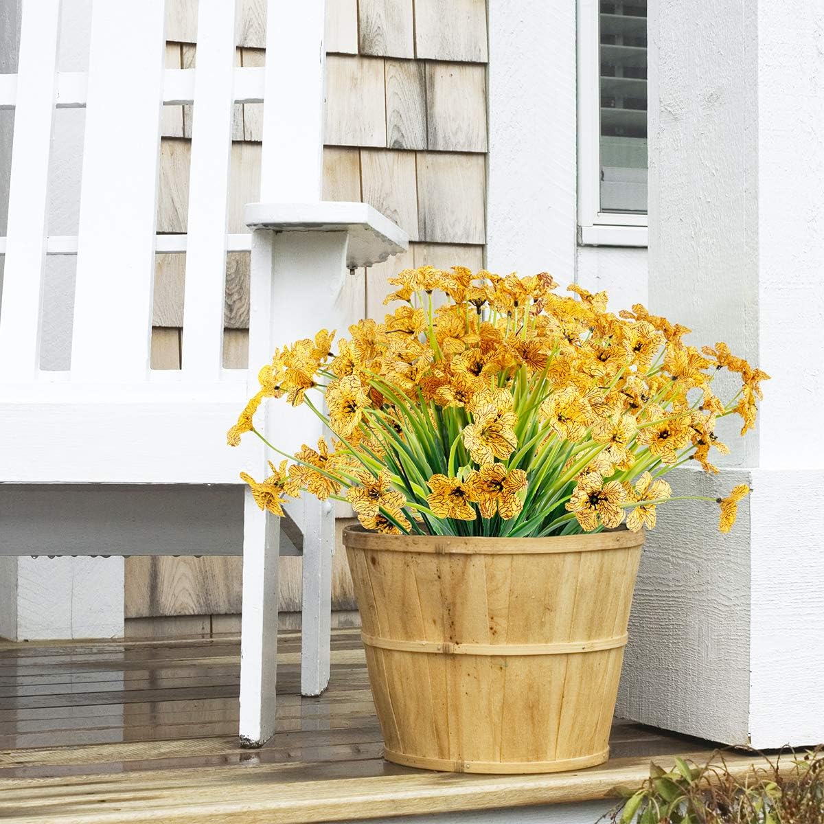 12 Bundles Artificial Flowers Outdoor UV Resistant Flowers No Fade Faux Plastic Plants Garden Porch