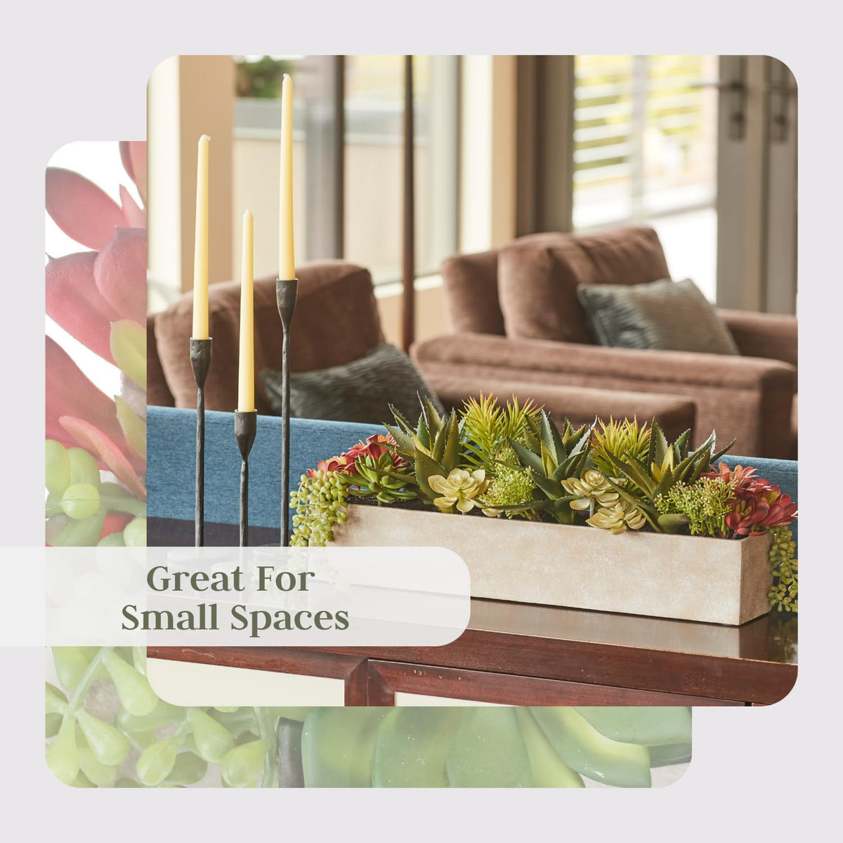 Oblong Faux Succulent Arrangement, 27" Premium Artificial Indoor Plant Enhances Interior Design