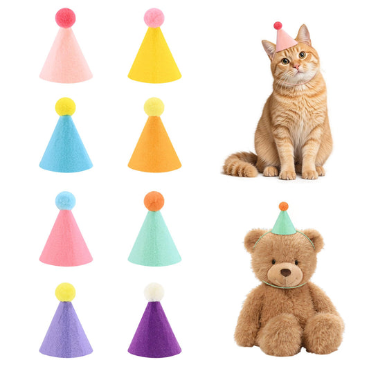 CANREVEL 8 PCS Mini Party Hats for Stuffed Animals, Birthday Hats, Felt