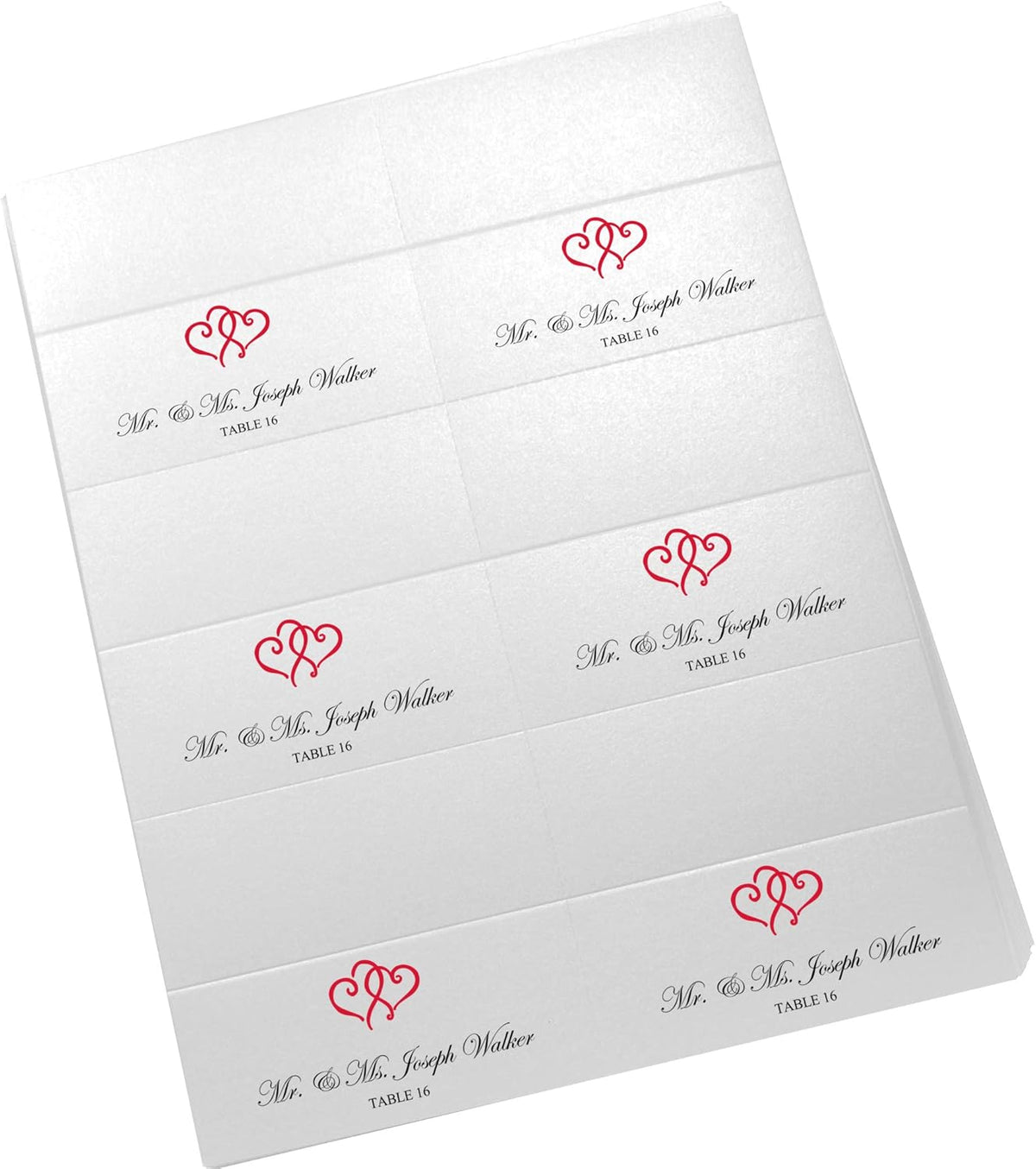 Linked Hearts Printable Place Cards, Ruby Red (Choose Color), Set of 60 (10 Sheets), Laser & Inkjet