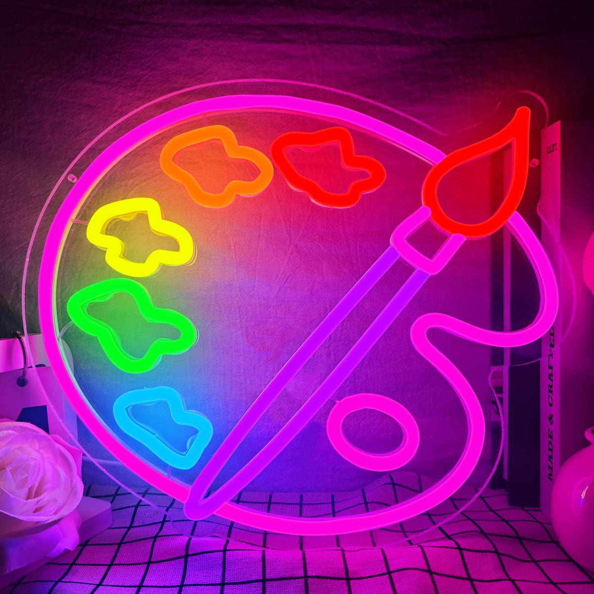 Paint Palette Neon Sign Art Studio Room Led Lights Dimmable Led Signs for Bedroom, Light Up Signs