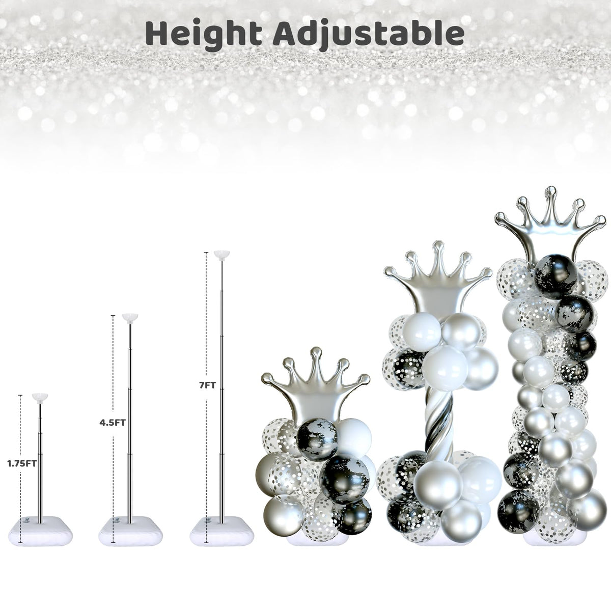 Balloon Arch Stand, Balloon Stand Set of 6, 7 Feet Height Adjustable Metal Balloon Column Stand for