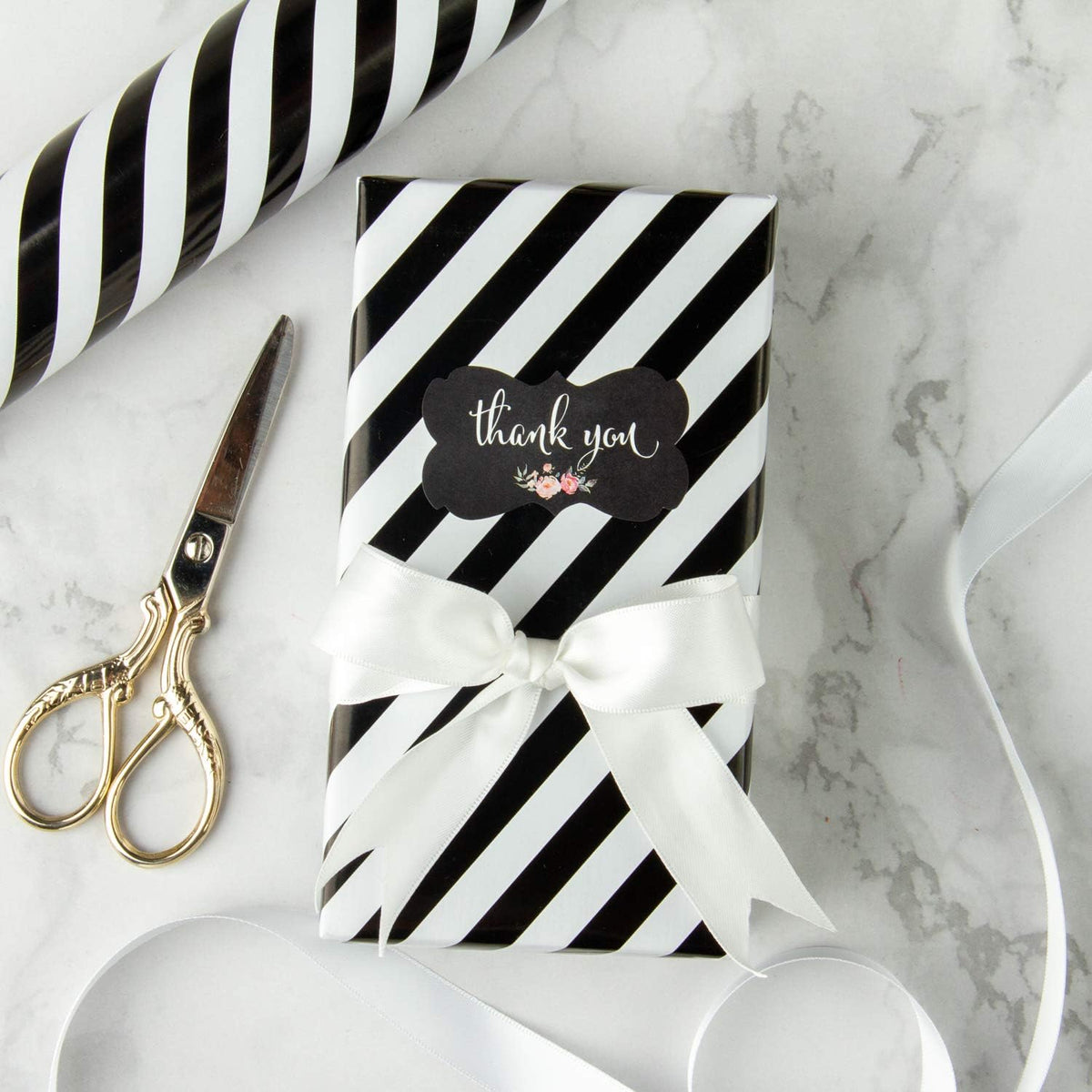 WRAPAHOLIC Reversible Wrapping Paper - Mini Roll - 17 Inch x 33 Feet - Black and Stripes Design for