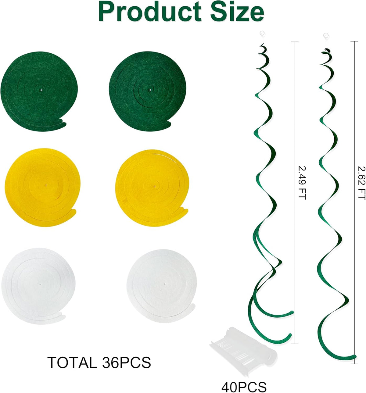 36 Pcs Green Yellow White Hanging Swirl Decorations Felt Swirl Streamer Spiral Ceiling Garland