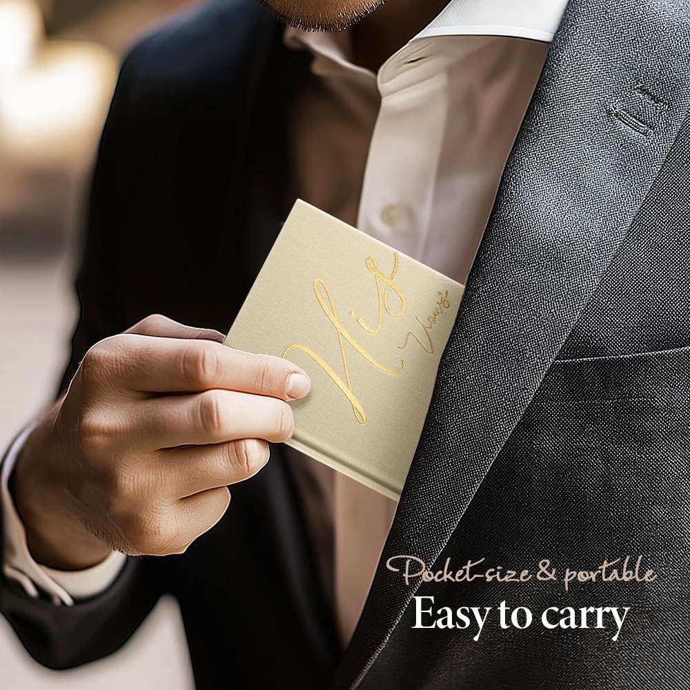 Vow Books His and Hers 2 Pack - 6 x 4 Inch Linen Hardcover Wedding Vow Books with Gold Foil