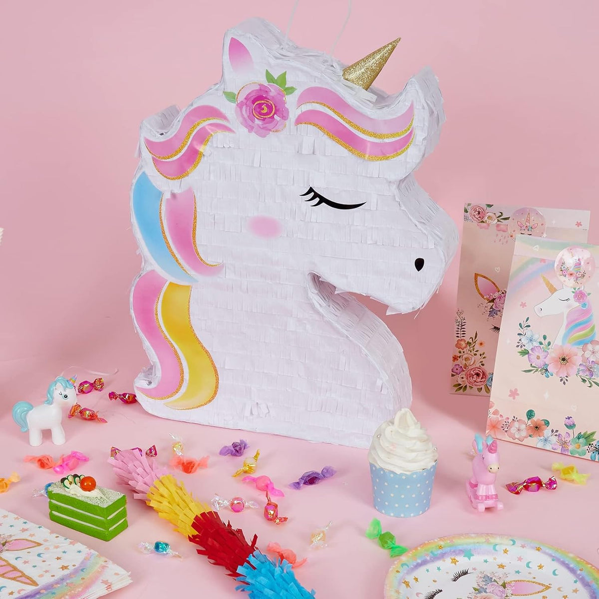 WERNNSAI Unicorn Piñata - Unicorn Party Supplies Piñata Bundle with Blindfold and Bat for Girls