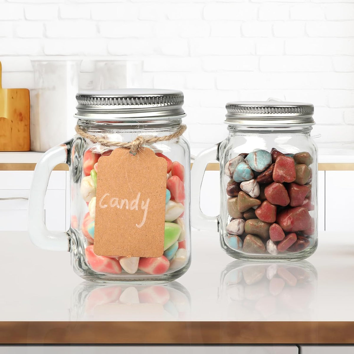 4 oz Small Mason Jar Mugs with Handle, 24 Pack Mini Glass Jars with Airtight Metal Lids, Empty