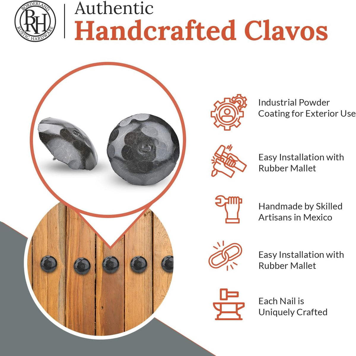 50 Pack 2" Round Head Iron Clavos Decorative Nails – Sealed Unfinished – Handmade Rustic Round