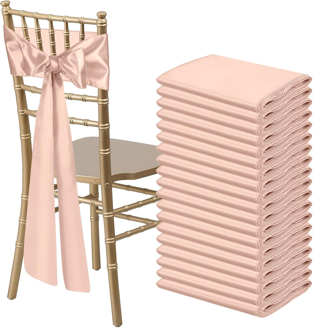 50 PCS Blush Pink Satin Chair Sashes Bows Universal Chair Ribbon Ties Back Sash for Wedding Party