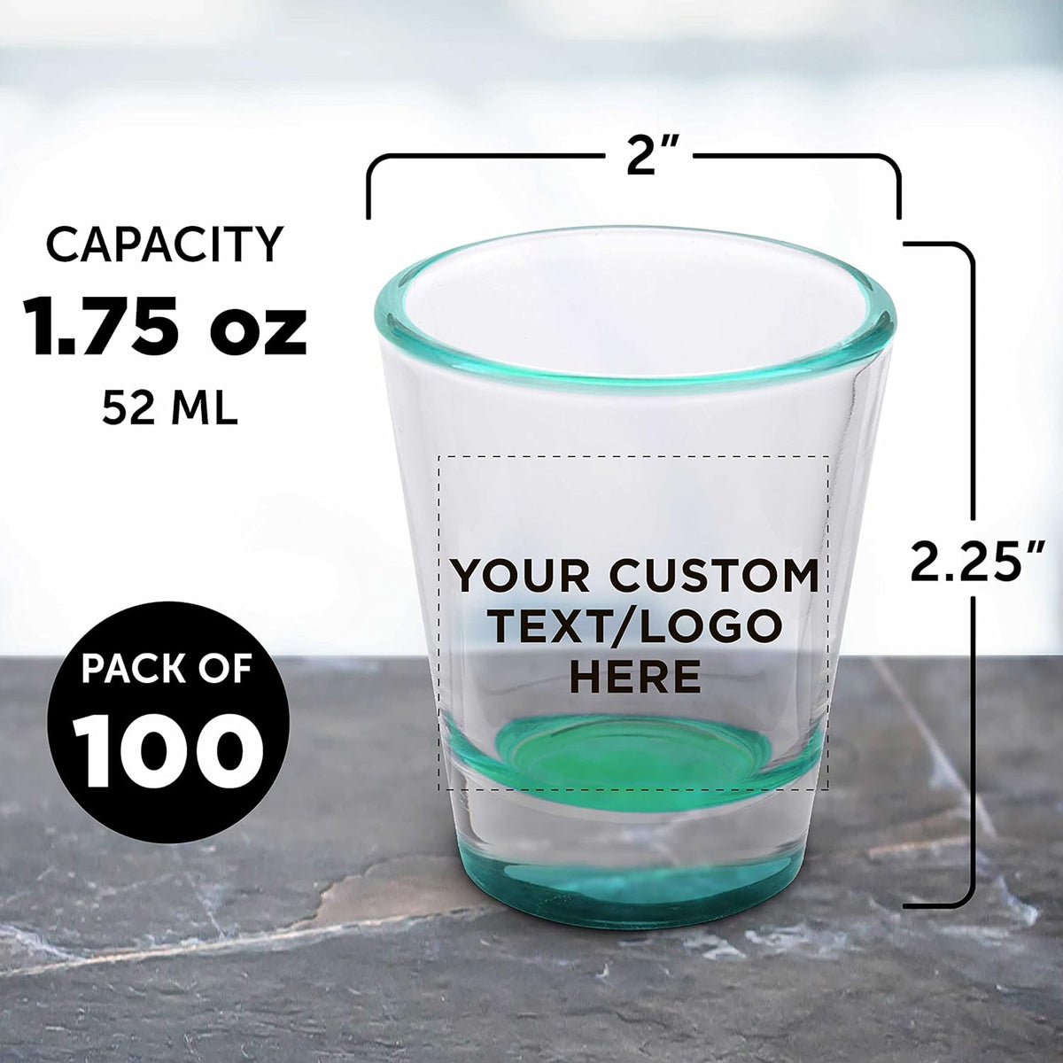Custom Shot Glasses 1.75 oz. Set of 100, Personalized Bulk Pack - Great for Wedding Favors