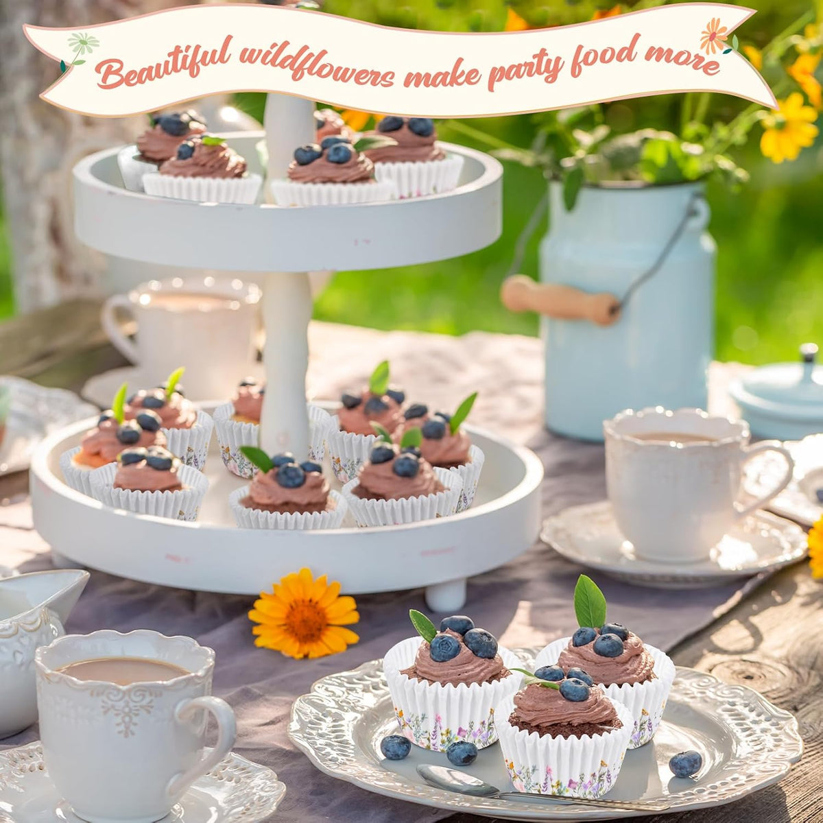 600 Count Elegant Wildflower Cupcake Liners for Baby Showers, Weddings, Spring Birthday Parties