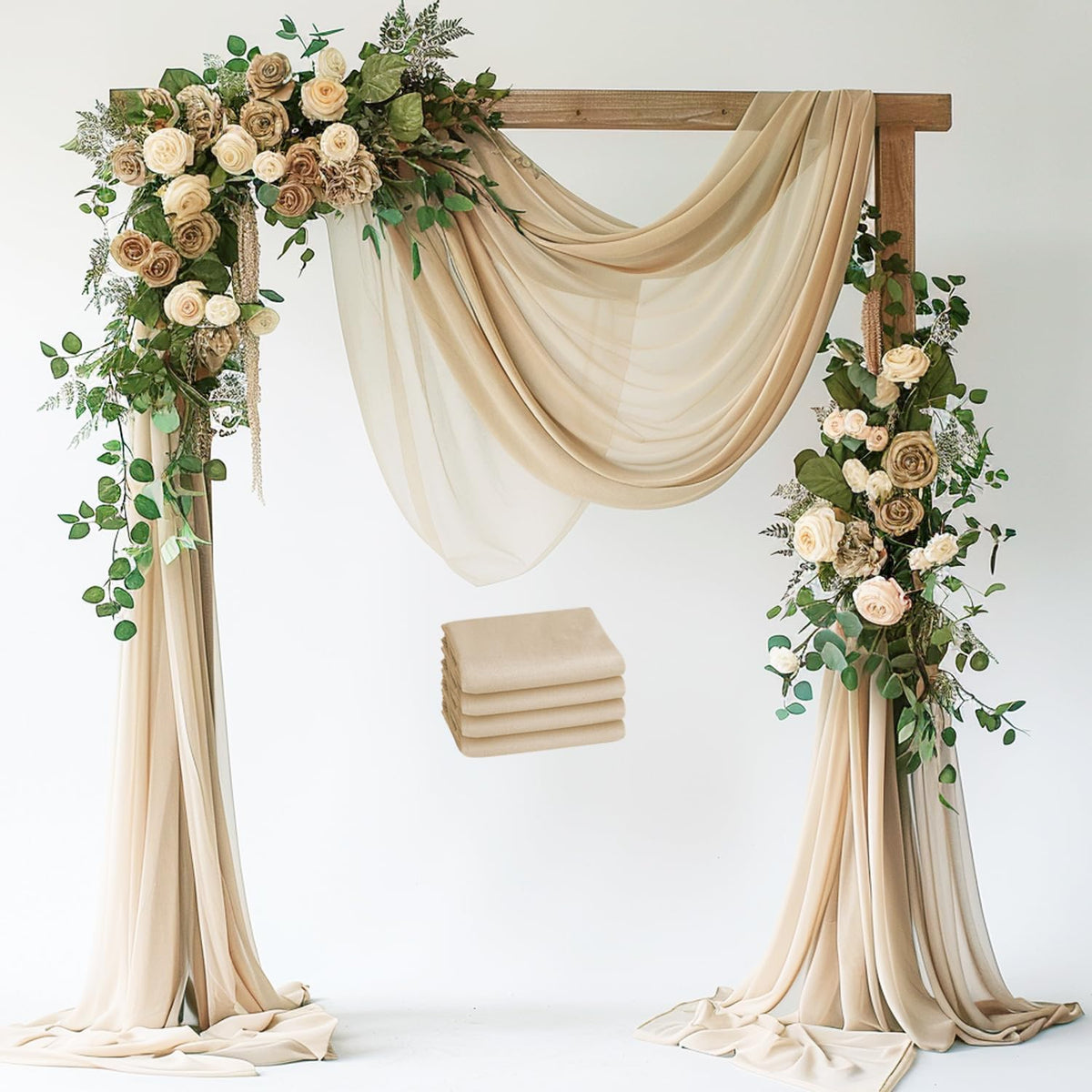 Wokceer Champagne Wedding Arch Draping Fabric Backdrop 4 Panels 28.7" X 20FT Sheer Drapes Fabric