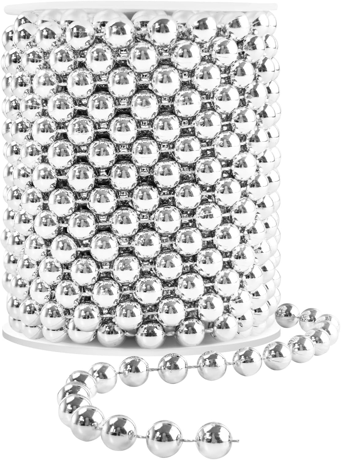 Faux Silver Pearl Beads Garland - 10mm Christmas Tree Beads 11 Yards Silver Pearl Strands Spool