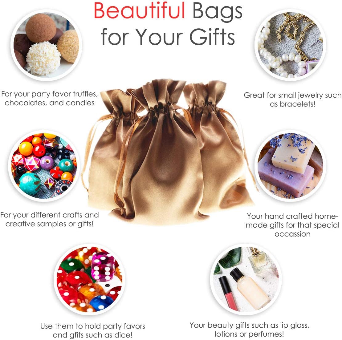 6" x 9" Old Gold Satin Gift Bags, Jewelry Bags, Wedding Favor Drawstring Bags Baby Shower Christmas