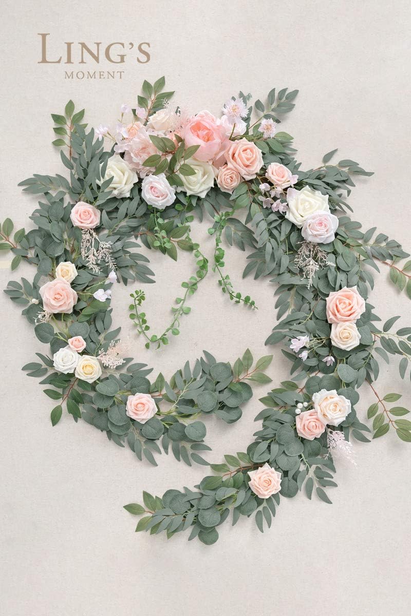 Ling's Moment 9FT Flower Garland for Backdrop Decorations - Wedding Arch Flowers, Eucalyptus &
