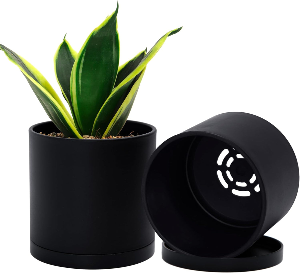 D'vine Dev 2 Pack 4.5 Inch Modern Plastic Plant Pots, Small Garden Planters for Plant with Drainage