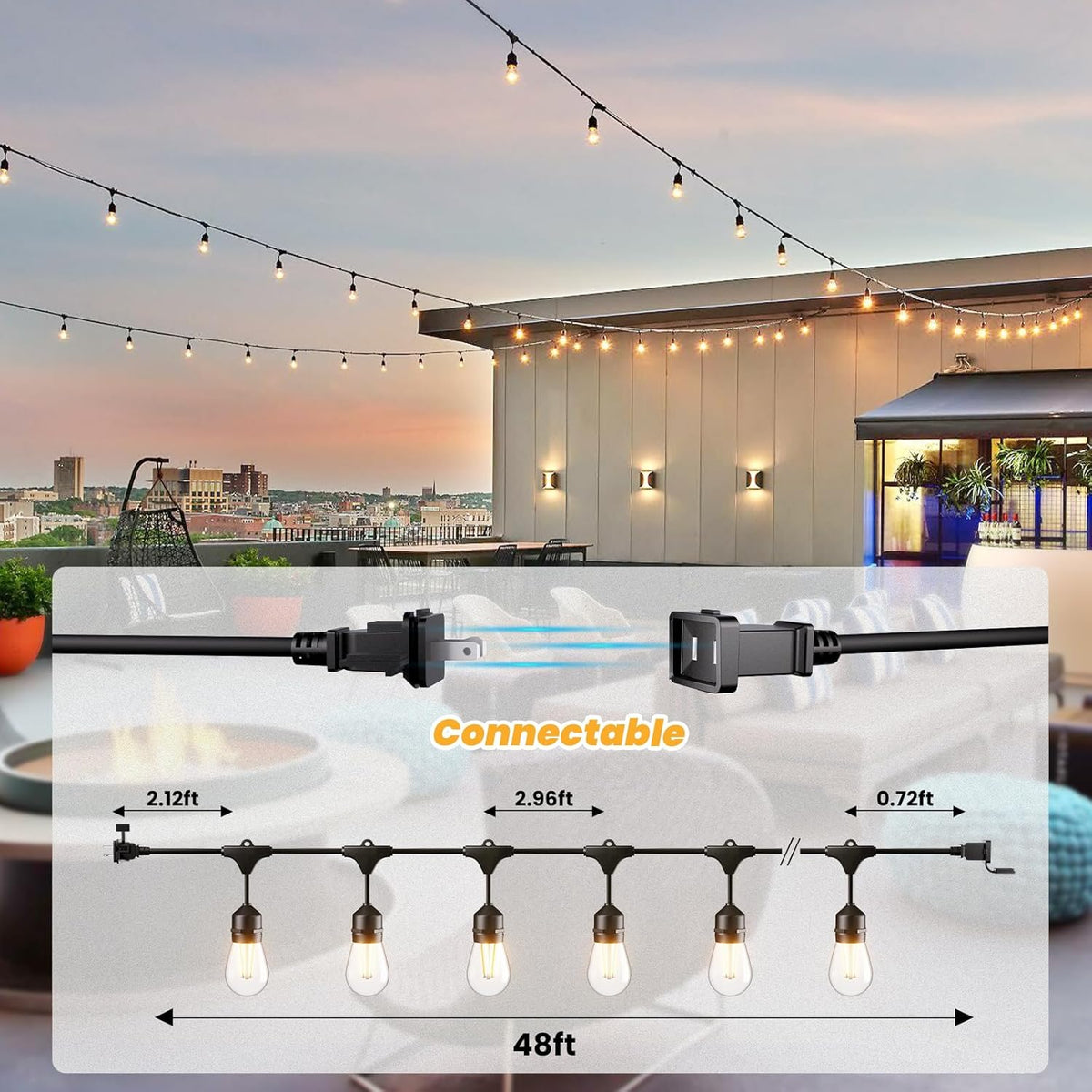 Svater 192 FT Outdoor String Lights 2W, Patio Light for Outside with 64 Antique S14 Plastic LED