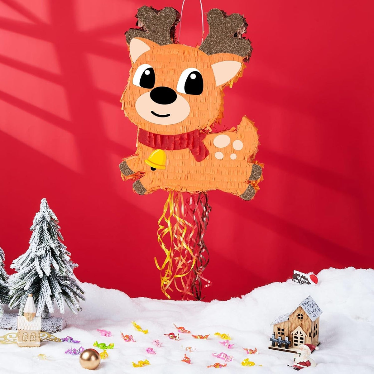 WERNNSAI Christmas Reindeer Pinata - Christmas Elk Decorations Xmas Reindeer Party Games for Kids