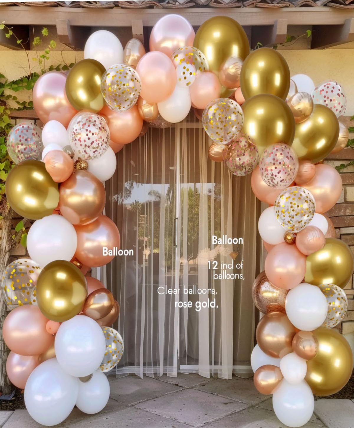 300 Pcs Rose Gold Confetti Balloons Set Lncludes 12 inch Gold White Rose Gold and Confetti